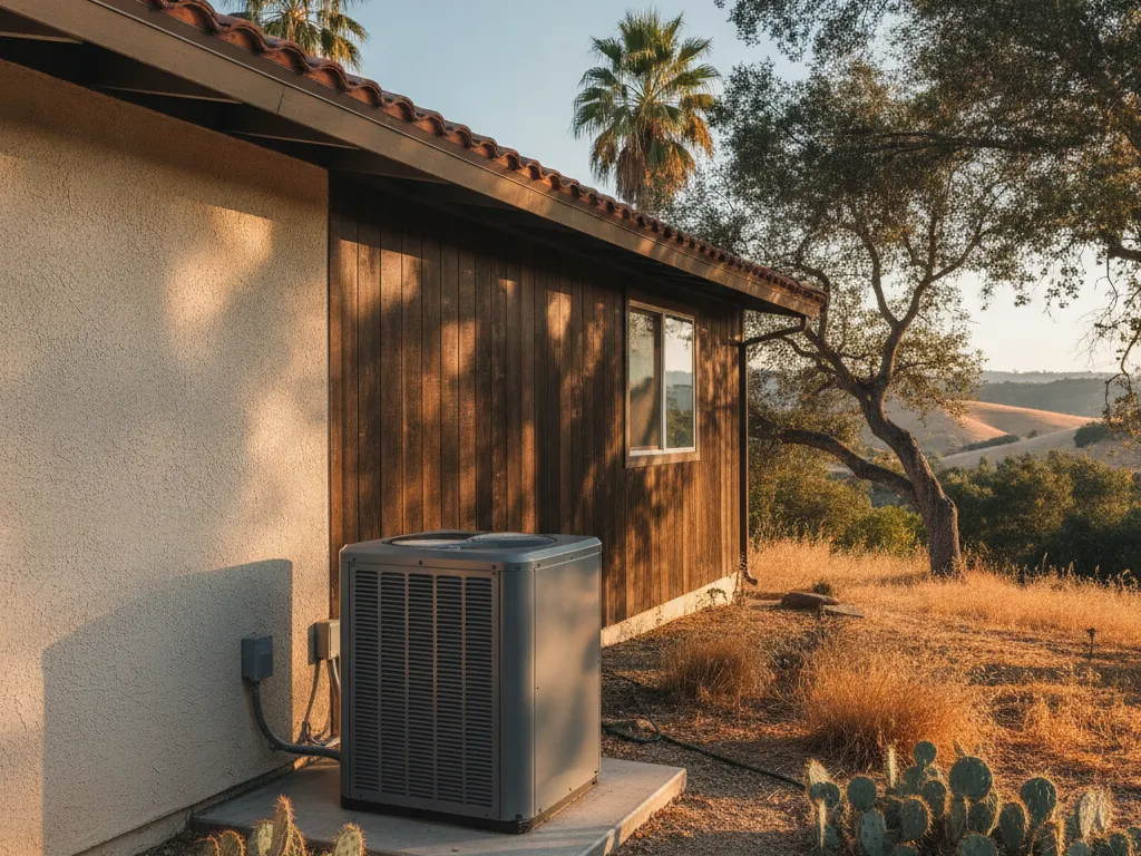 A heat pump outdoor unit beside a house
